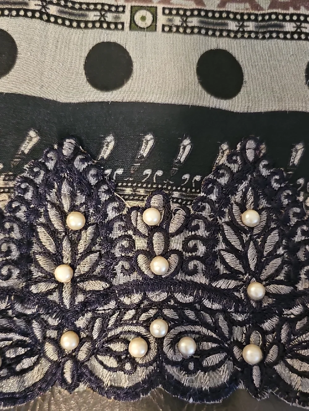 Pakistani Inspired Floral Garden Throw Cover in Sage Green/black W/Pearls 46